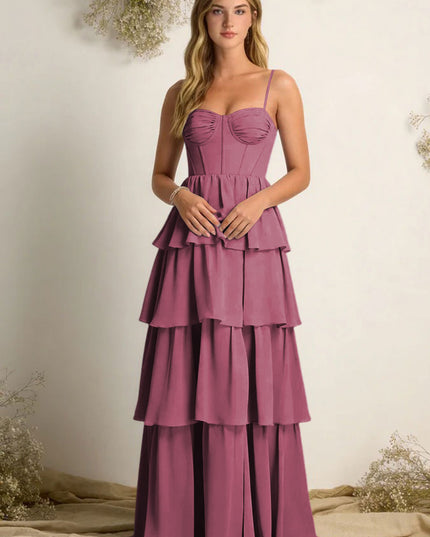 Chiffon Spaghetti Straps Layered Bridesmaid Dresses
