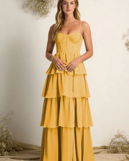 Chiffon Spaghetti Straps Layered Bridesmaid Dresses