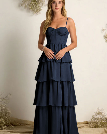 Chiffon Spaghetti Straps Layered Bridesmaid Dresses