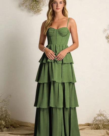 Chiffon Spaghetti Straps Layered Bridesmaid Dresses