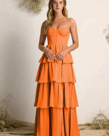 Chiffon Spaghetti Straps Layered Bridesmaid Dresses