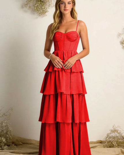 Chiffon Spaghetti Straps Layered Bridesmaid Dresses
