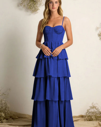 Chiffon Spaghetti Straps Layered Bridesmaid Dresses