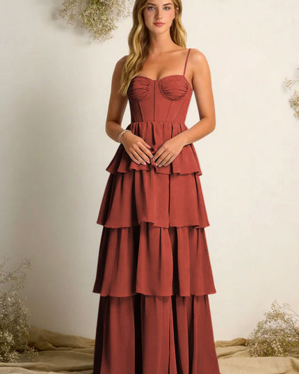 Chiffon Spaghetti Straps Layered Bridesmaid Dresses
