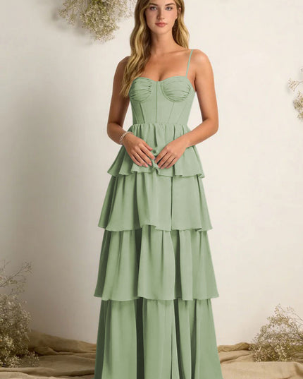Chiffon Spaghetti Straps Layered Bridesmaid Dresses