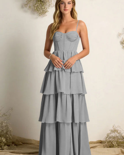Chiffon Spaghetti Straps Layered Bridesmaid Dresses