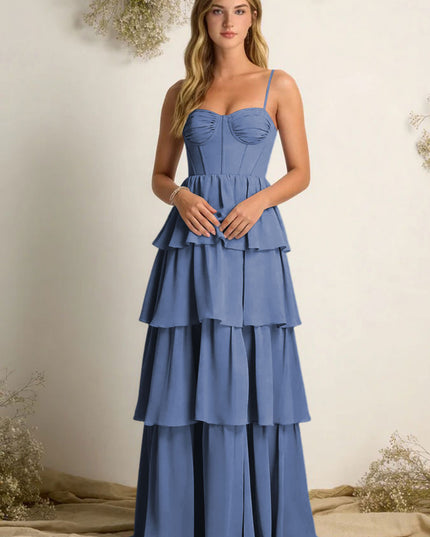 Chiffon Spaghetti Straps Layered Bridesmaid Dresses