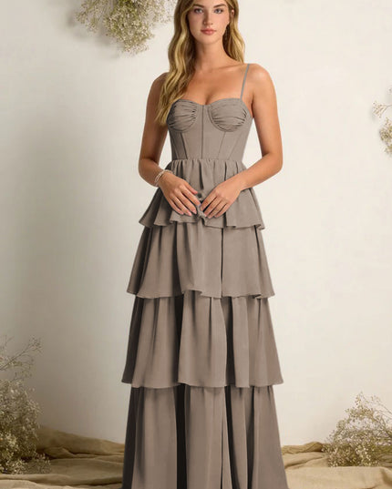 Chiffon Spaghetti Straps Layered Bridesmaid Dresses