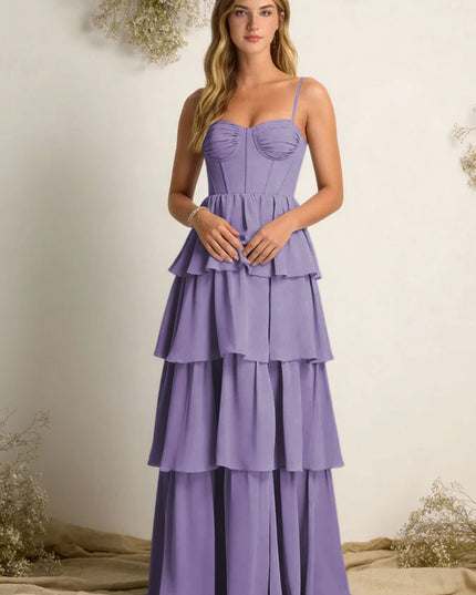 Chiffon Spaghetti Straps Layered Bridesmaid Dresses