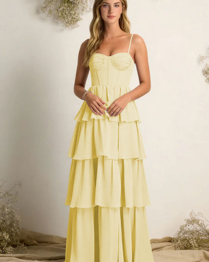 Chiffon Spaghetti Straps Layered Bridesmaid Dresses