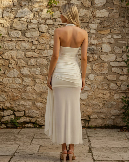 Halter Tea Length Sheath Maxi Dresses with Scarf