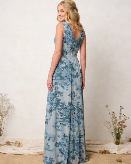 Floral V Neck Pleats A Line Wedding Guest Dresses