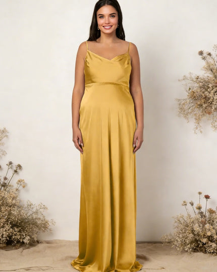 Satin Spaghetti Straps A Line Maxi Dresses