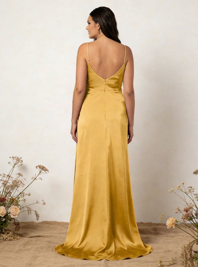 Satin Spaghetti Straps A Line Maxi Dresses