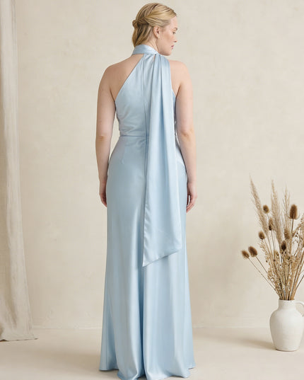 Satin One Shoulder Sleeveless Maxi Bridesmaid Dresses with Scarf