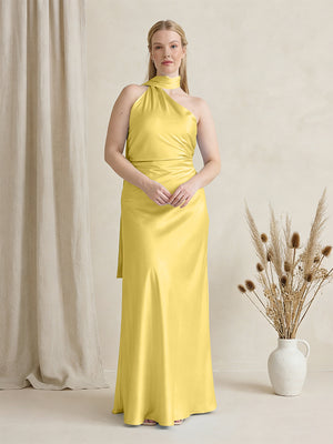 Satin One Shoulder Sleeveless Maxi Bridesmaid Dresses with Scarf