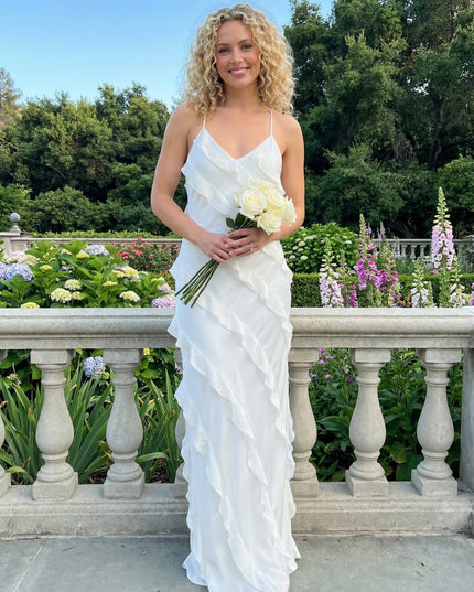 Chiffon Ruffled Spaghetti Straps Sweetheart Maxi Bridesmaid Dresses