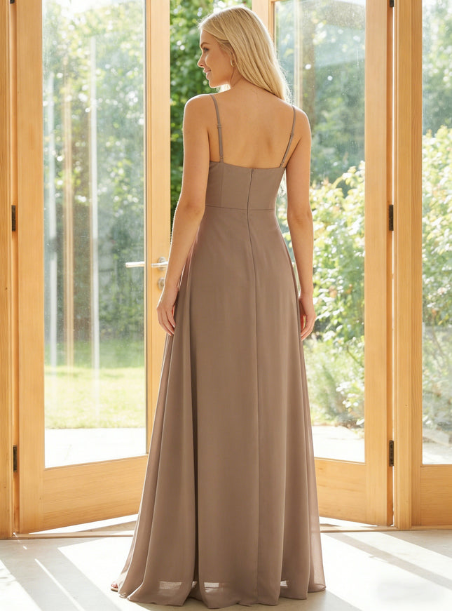 Chiffon Spaghetti Straps Sweetheart Maxi Bridesmaid Dresses