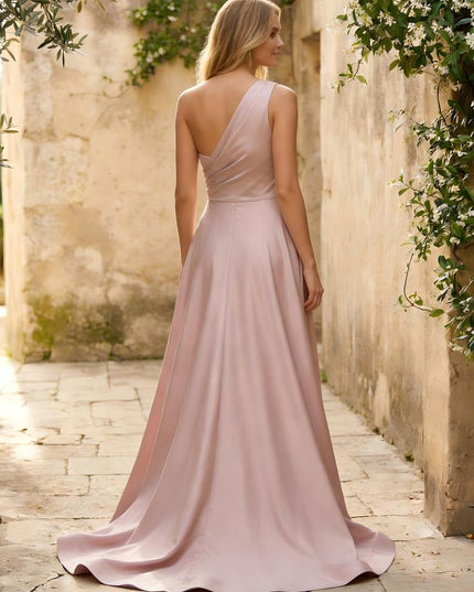 Satin A Line One Shoulder Princess Corset Bridesmaid Dresses