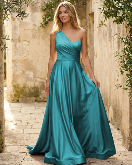 Satin A Line One Shoulder Princess Corset Bridesmaid Dresses