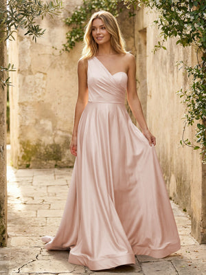 Satin A Line One Shoulder Princess Corset Bridesmaid Dresses