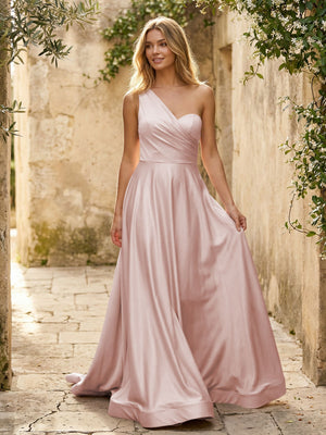Satin A Line One Shoulder Princess Corset Bridesmaid Dresses