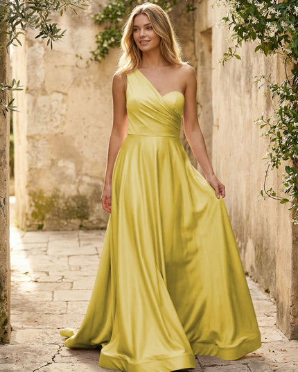 Satin A Line One Shoulder Princess Corset Bridesmaid Dresses