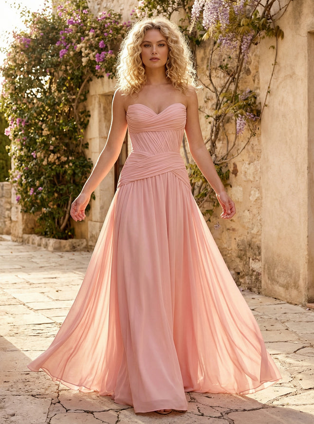 Chiffon A Line Sweetheart Pleated Corset Bridesmaid Dresses