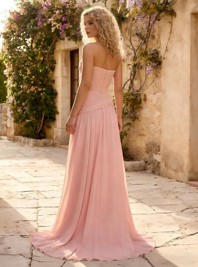 Chiffon A Line Sweetheart Pleated Corset Bridesmaid Dresses