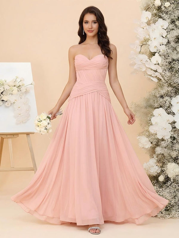 Chiffon A Line Sweetheart Pleated Corset Bridesmaid Dresses