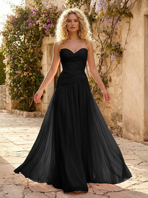Chiffon A Line Sweetheart Pleated Corset Bridesmaid Dresses
