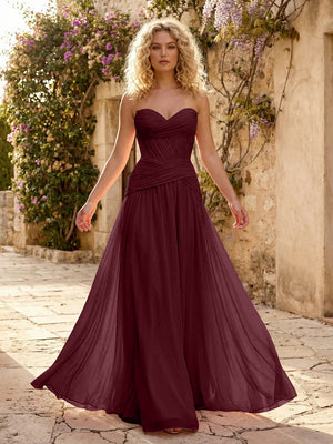 Chiffon A Line Sweetheart Pleated Corset Bridesmaid Dresses