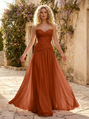 Chiffon A Line Sweetheart Pleated Corset Bridesmaid Dresses