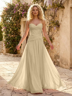 Chiffon A Line Sweetheart Pleated Corset Bridesmaid Dresses