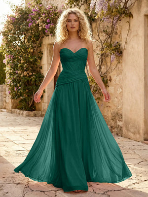 Chiffon A Line Sweetheart Pleated Corset Bridesmaid Dresses