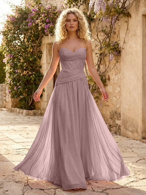 Chiffon A Line Sweetheart Pleated Corset Bridesmaid Dresses