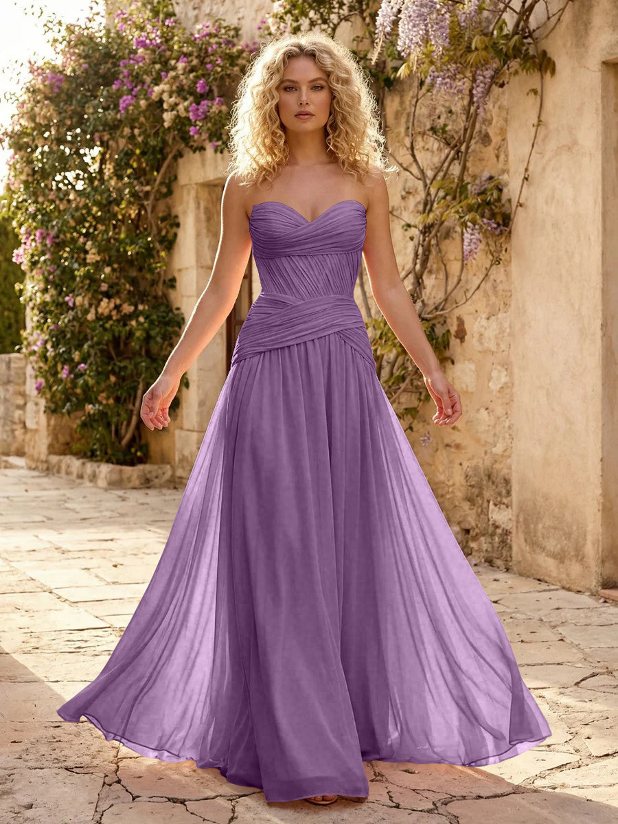 Chiffon A Line Sweetheart Pleated Corset Bridesmaid Dresses