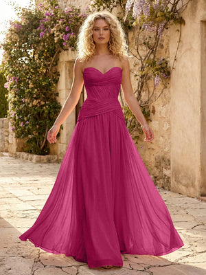 Chiffon A Line Sweetheart Pleated Corset Bridesmaid Dresses