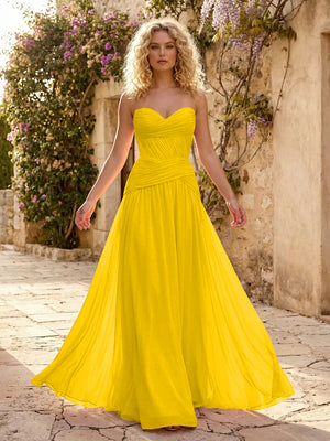 Chiffon A Line Sweetheart Pleated Corset Bridesmaid Dresses