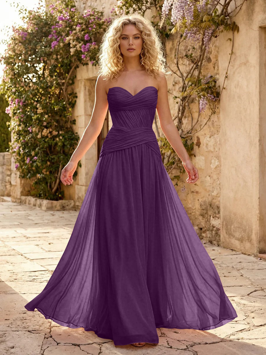 Chiffon A Line Sweetheart Pleated Corset Bridesmaid Dresses