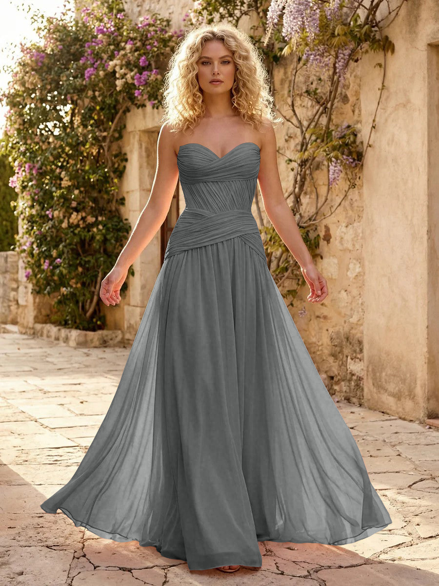 Chiffon A Line Sweetheart Pleated Corset Bridesmaid Dresses