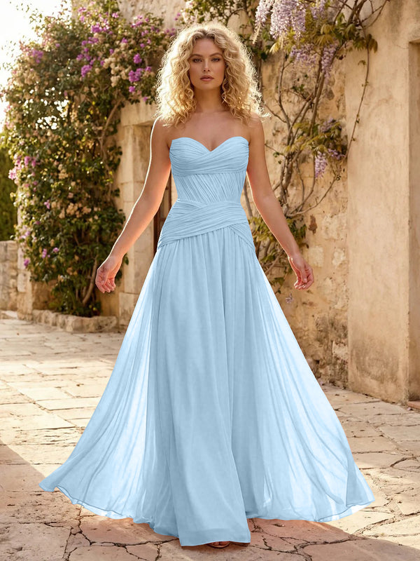 Chiffon A Line Sweetheart Pleated Corset Bridesmaid Dresses