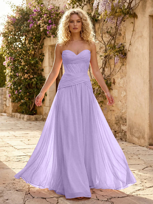 Chiffon A Line Sweetheart Pleated Corset Bridesmaid Dresses