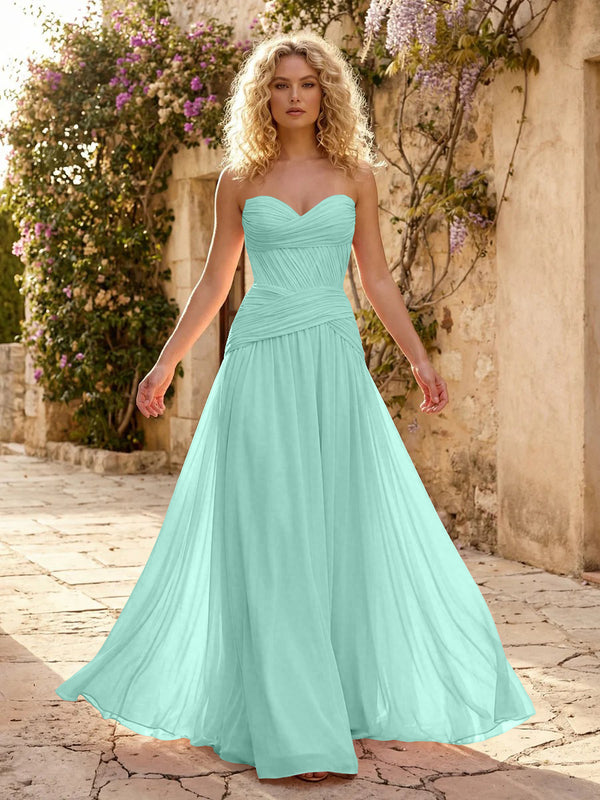 Chiffon A Line Sweetheart Pleated Corset Bridesmaid Dresses