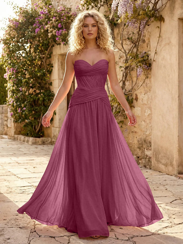 Chiffon A Line Sweetheart Pleated Corset Bridesmaid Dresses