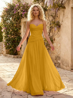Chiffon A Line Sweetheart Pleated Corset Bridesmaid Dresses