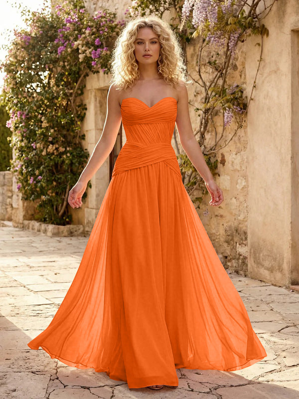 Chiffon A Line Sweetheart Pleated Corset Bridesmaid Dresses