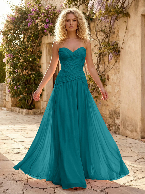 Chiffon A Line Sweetheart Pleated Corset Bridesmaid Dresses