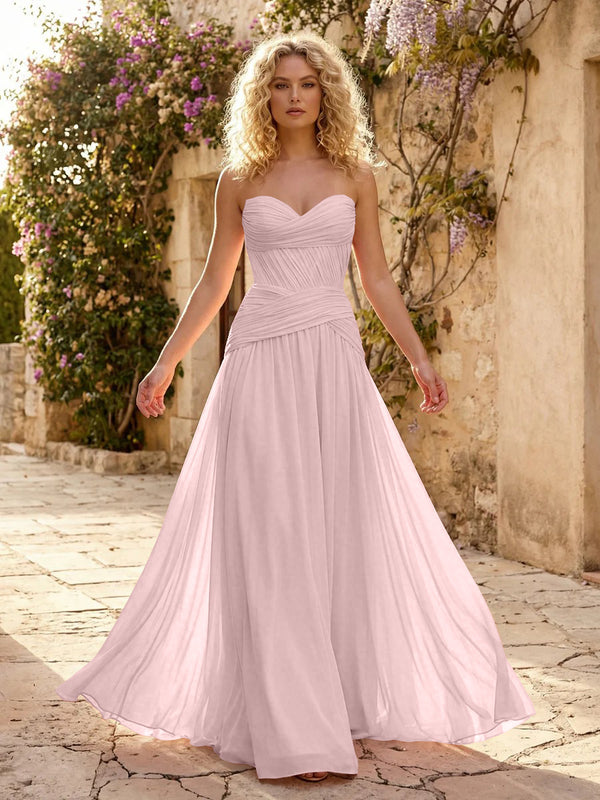 Chiffon A Line Sweetheart Pleated Corset Bridesmaid Dresses