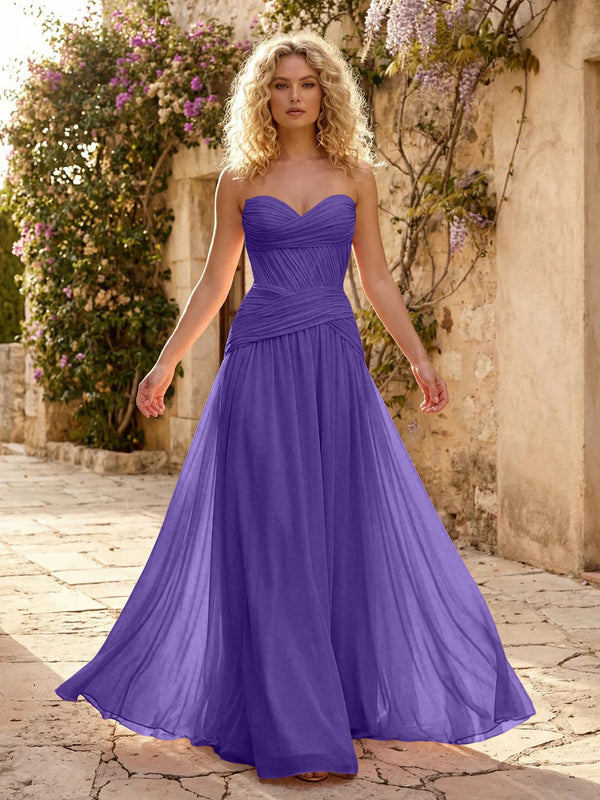 Chiffon A Line Sweetheart Pleated Corset Bridesmaid Dresses